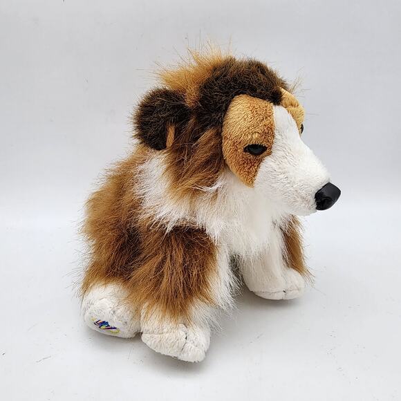 Ganz Webkinz Collie Dog Plush 9" Fluffy Brown Fur Leather Nose HM149 No Code - Picture 4 of 9